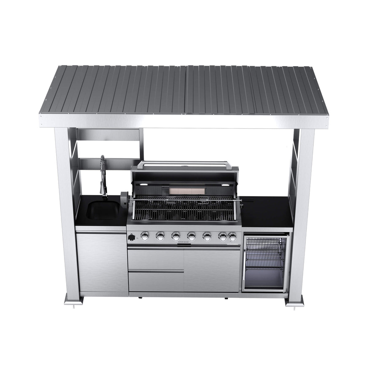 Astoria 94-Inch 6-Burner 85K BTU Outdoor Kitchen Grill Island With Wine Cooler, Rotisserie, Cabinets, And Granite Countertops (SAK68014)