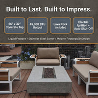 Hampton Fire Table Outdoor Fire Pit 56" X 32" Cast Concrete Firepit Includes Lava Rocks 45,000 Btus Outdoor Fireplace for Patio Furniture Set, Deck, Porch, Outdoor Heater - Liquid Propane — Results & Stats