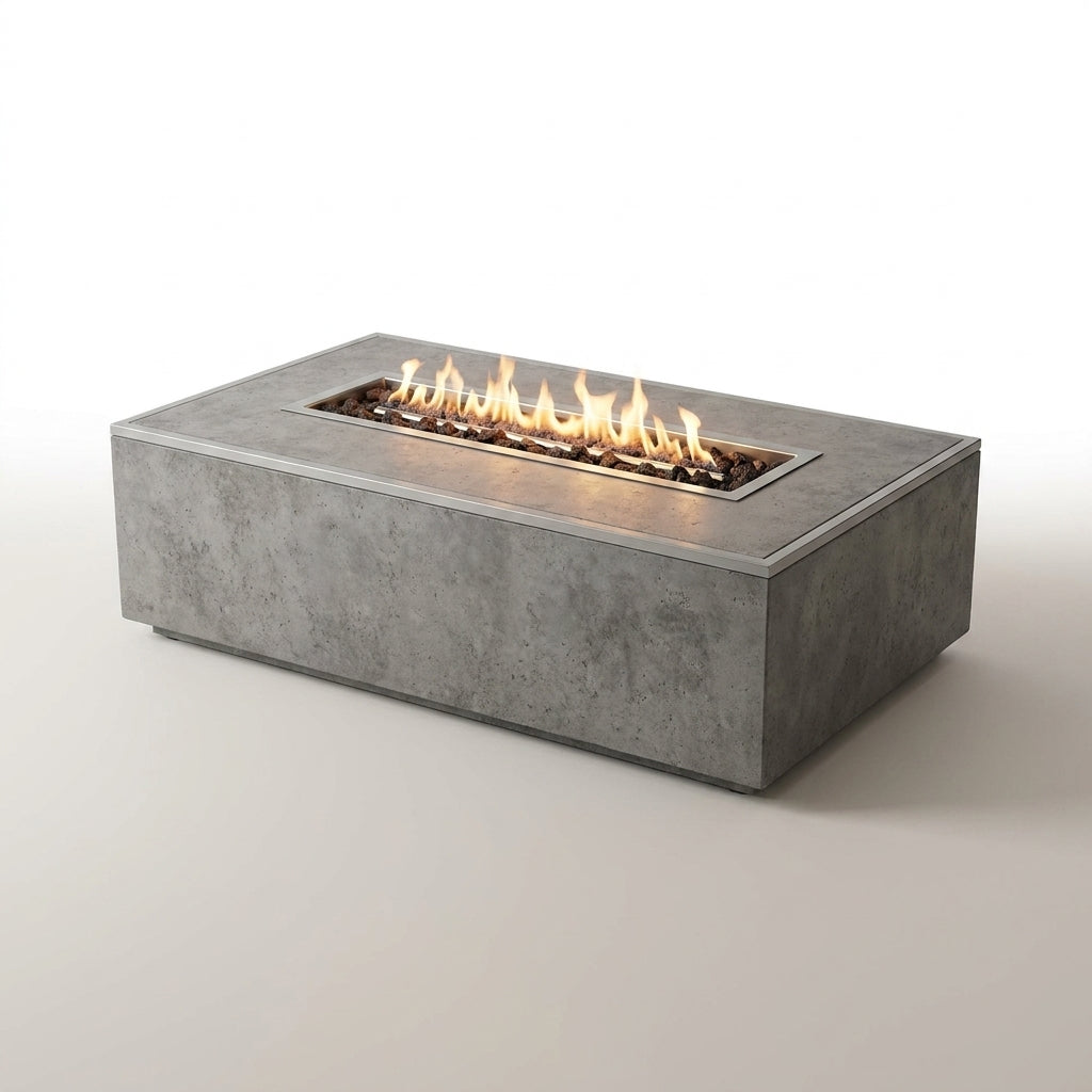 Hampton Fire Table Outdoor Fire Pit 56" X 32" Cast Concrete Firepit Includes Lava Rocks 45,000 Btus Outdoor Fireplace for Patio Furniture Set, Deck, Porch, Outdoor Heater - Liquid Propane — Studio Shot