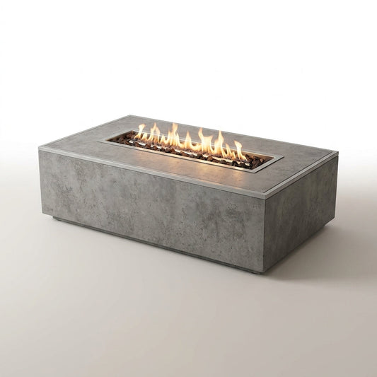 Hampton Fire Table Outdoor Fire Pit 56" X 32" Cast Concrete Firepit Includes Lava Rocks 45,000 Btus Outdoor Fireplace for Patio Furniture Set, Deck, Porch, Outdoor Heater - Liquid Propane — Studio Shot