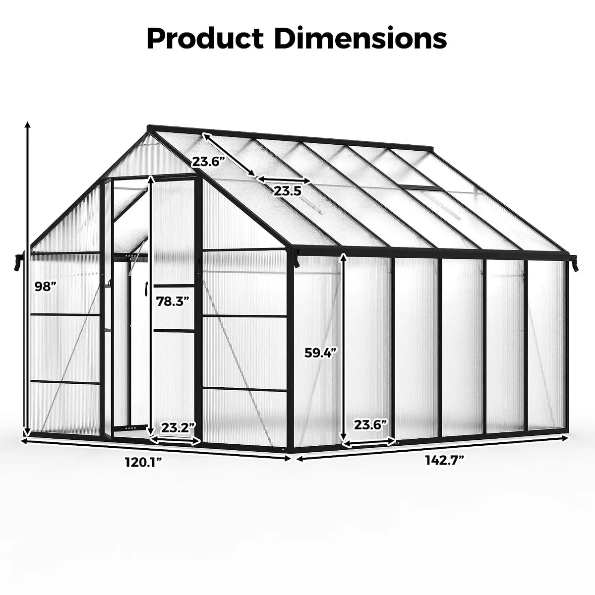 10x12 FT Greenhouse for Outdoors, Polycarbonate Greenhouse with Roof Vent, Enhanced Aluminum Large Walk-in Green, Customized