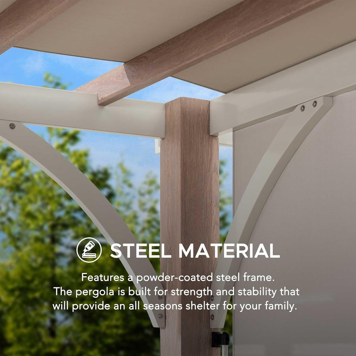 Sunjoy Outdoor Pergola 12 X 14 Ft. with Adjustable Sun Shade Canopy for Backyard and Garden Shade, Patio Modern White Steel Frame Grape Trellis Pergolas, Light Gray by