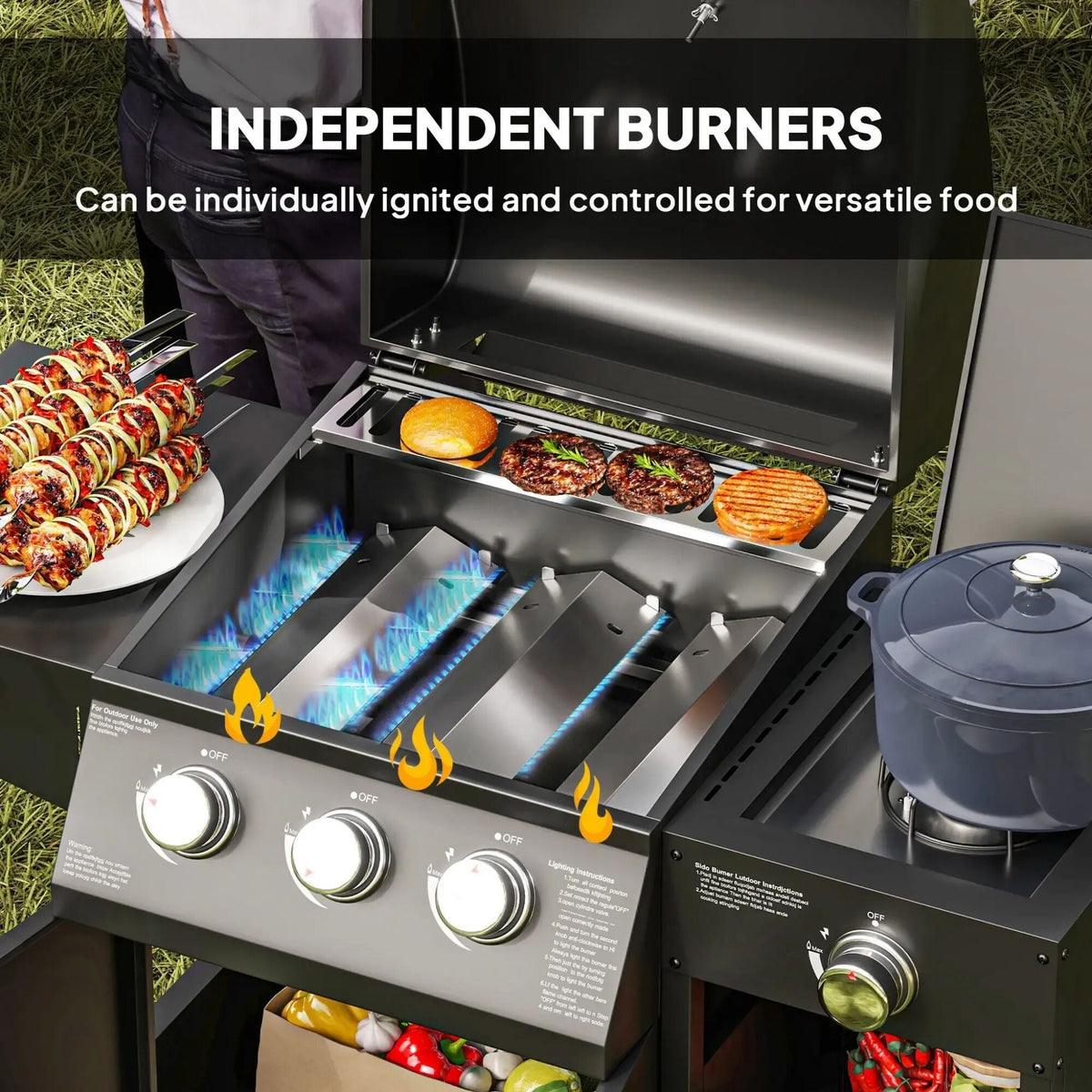 15K BTU Barbecue Propane Liquid Propane Grill With Side Burner (SAK53481)