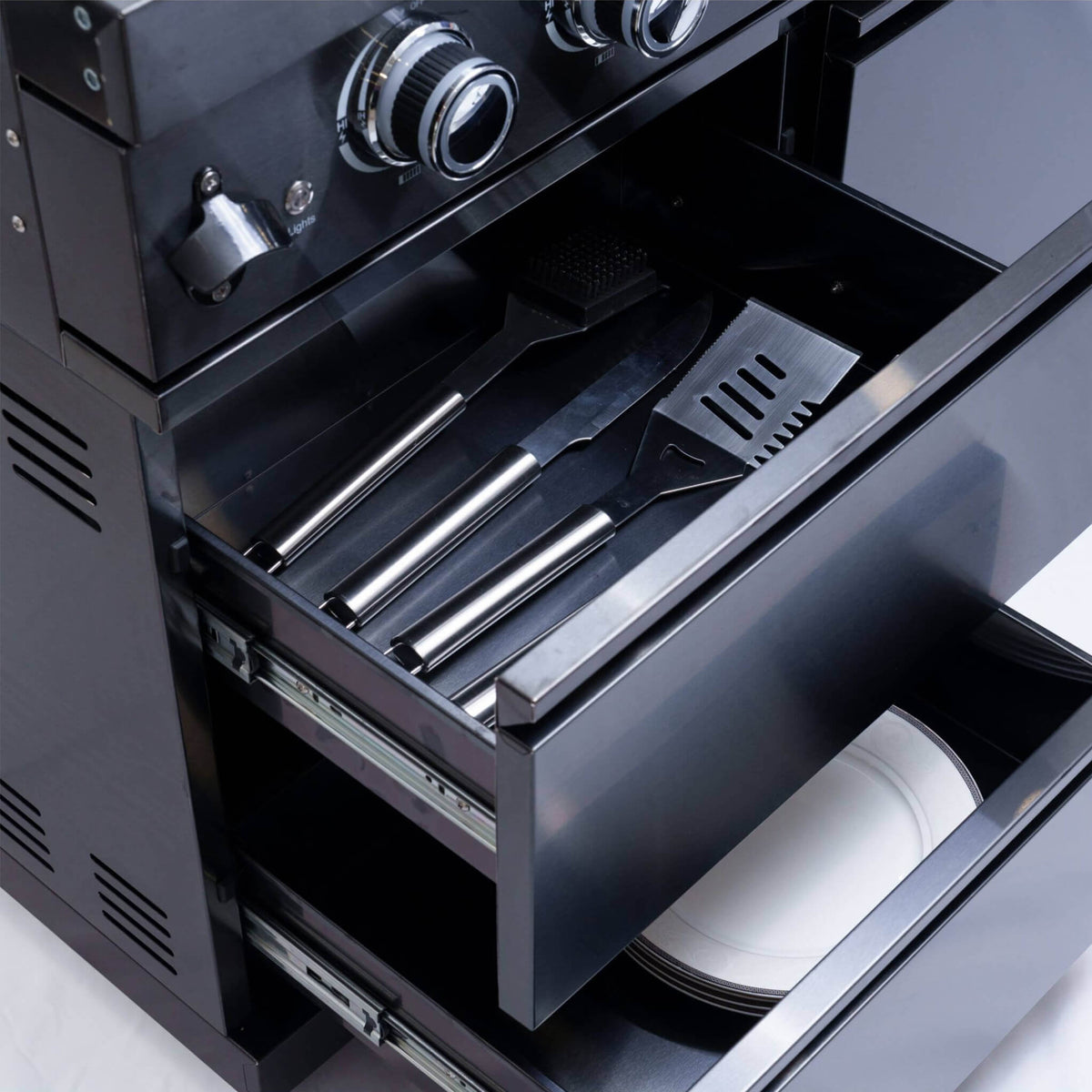 Inferno Premium Black Stainless Steel 6-Burner Liquid Propane Kitchen Grill Island With Rotisserie Kit (SAK82641)