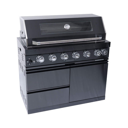 Inferno Premium Black Stainless Steel 6-Burner Liquid Propane Kitchen Grill Island With Rotisserie Kit (SAK82641)