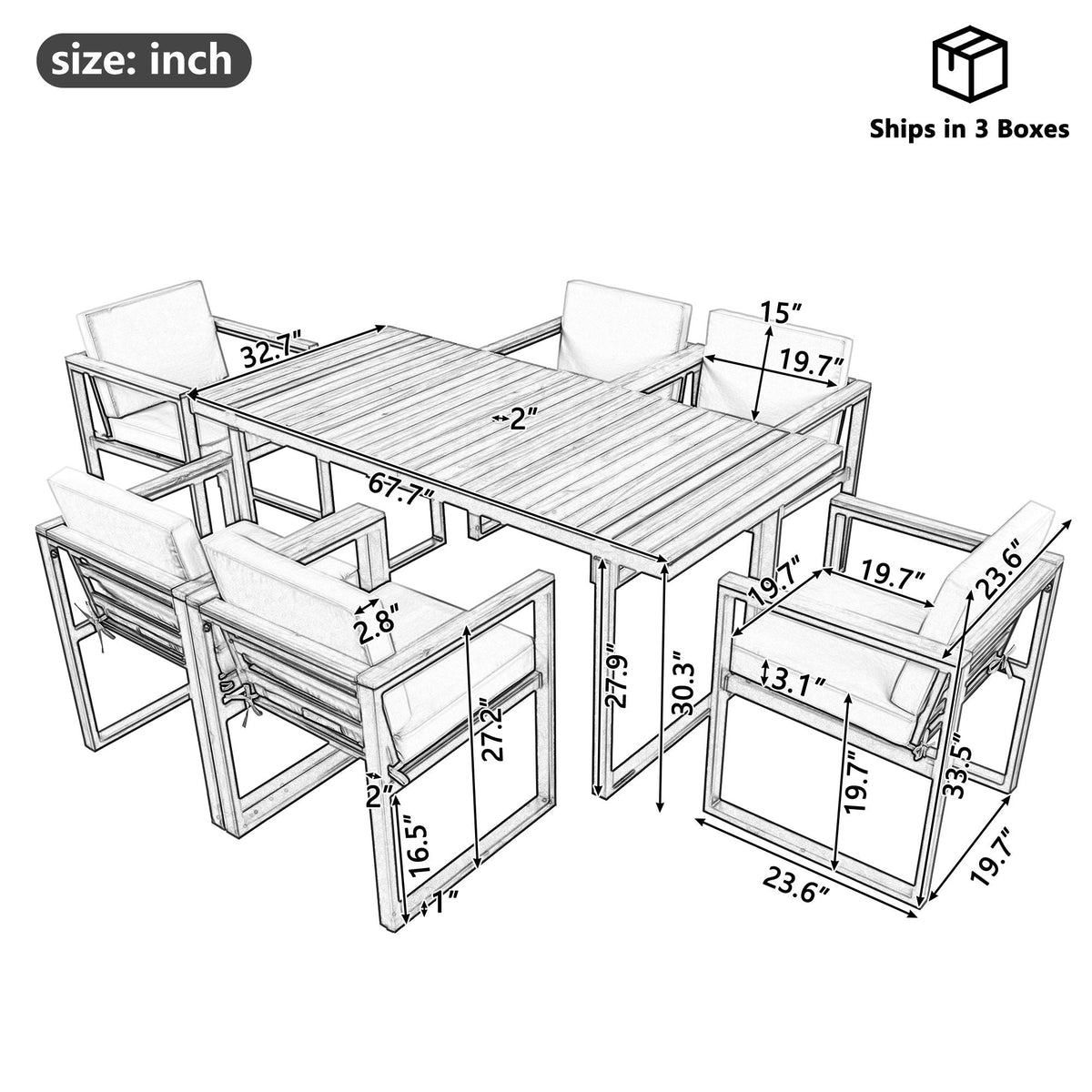 7 Pieces Outdoor Dining Set Patio Dining Table And Chair Set With And Removable Cushions For Patio