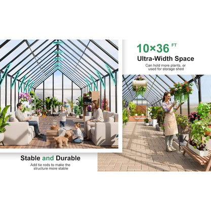 [10X36FT] Extra-Large Heavy-Duty Outdoor Walk-In Greenhouse With Adjustable Roof Vents, 4MM (SAK26174)