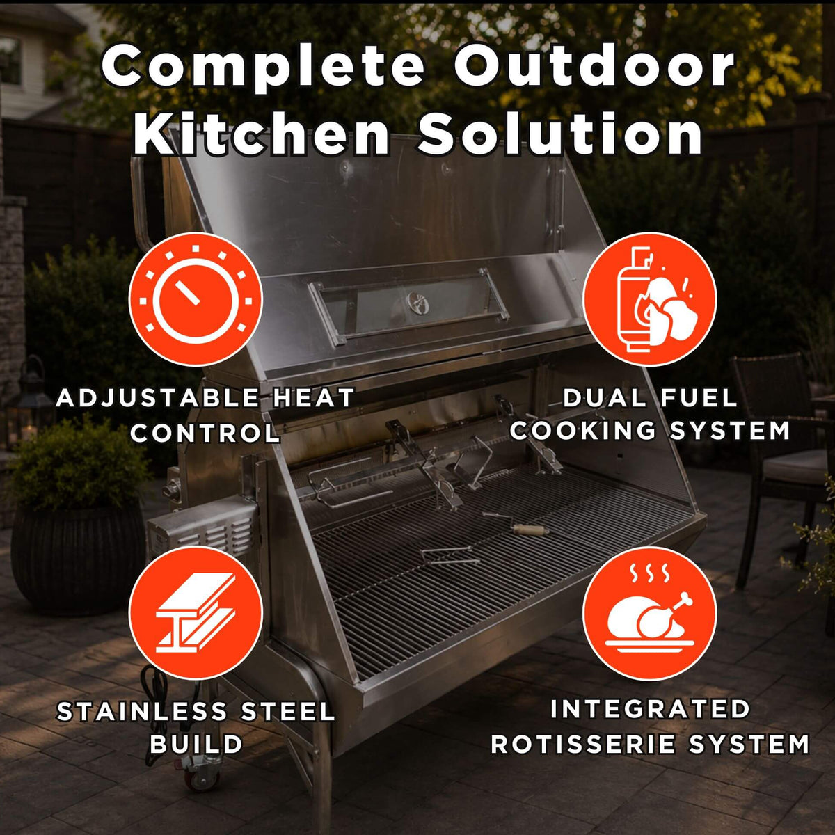 Extra-Large Stainless Steel Propane And Charcoal BBQ Rotisserie (SAK14873)
