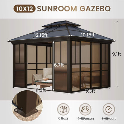 Edge Heavy-Duty Aluminum Frame Outdoor Backyard Solarium With Polycarbornate Roof And Adjustable Panels (SAK68513)