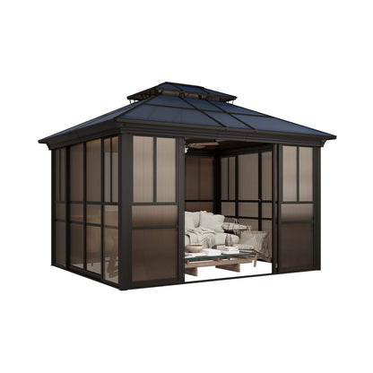 Edge Heavy-Duty Aluminum Frame Outdoor Backyard Solarium With Polycarbornate Roof And Adjustable Panels (SAK68513)