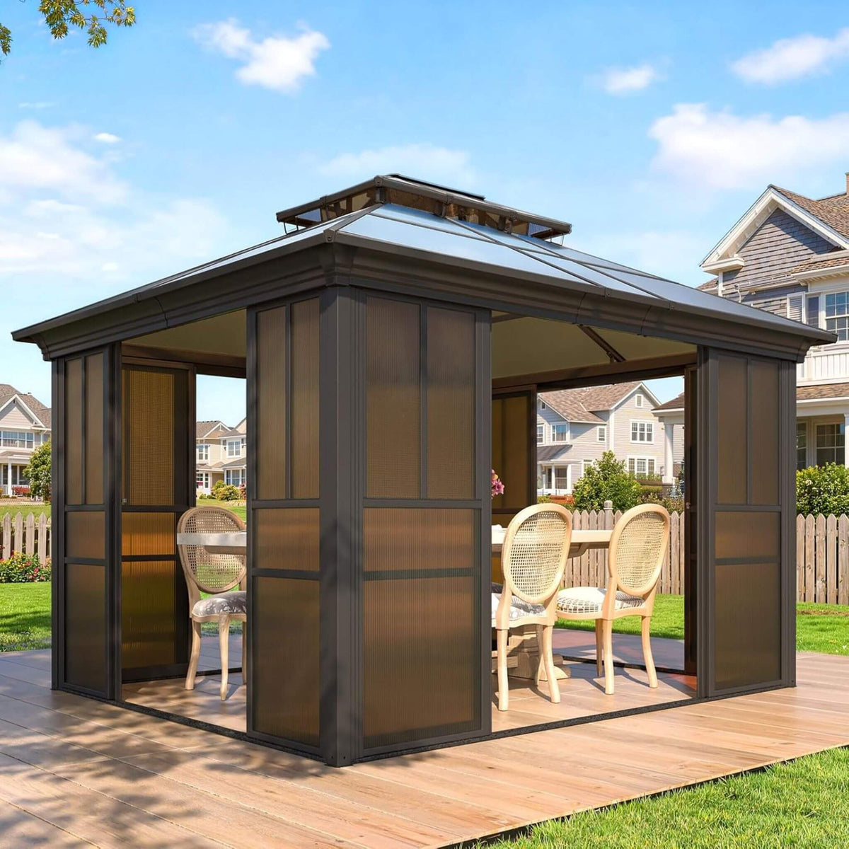 Edge Heavy-Duty Aluminum Frame Outdoor Backyard Solarium With Polycarbornate Roof And Adjustable Panels (SAK68513)