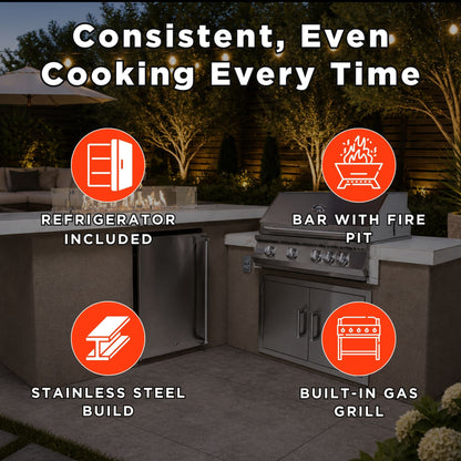 KoKoMo Grills Baja 9FT BBQ Island With LEDs, Built-In BBQ And Refrigerator [Made-To-Order] (SAK85739)