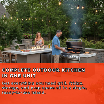 KoKoMo Grills Baja 9FT BBQ Island With LEDs, Built-In BBQ And Refrigerator [Made-To-Order] (SAK85739)