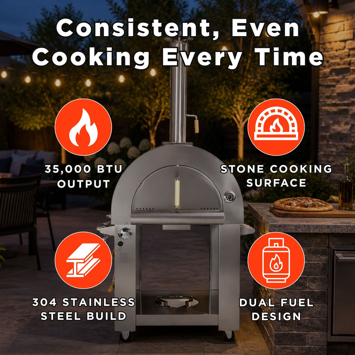KoKoMo Grills Premium 32-Inch Stainless Steel Dual Fuel Gas Or Wood Fired Pizza Oven [KO-PIZZAOVEN] (SAK14753)