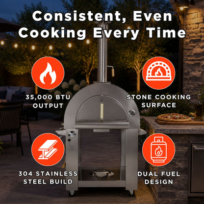KoKoMo Grills Premium 32-Inch Stainless Steel Dual Fuel Gas Or Wood Fired Pizza Oven [KO-PIZZAOVEN] (SAK14753)