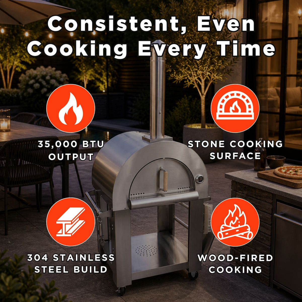 KoKoMo Grills Premium 32-Inch Stainless Steel Wood Fired Pizza Oven [KO-PIZZAOVEN] (SAK92618)