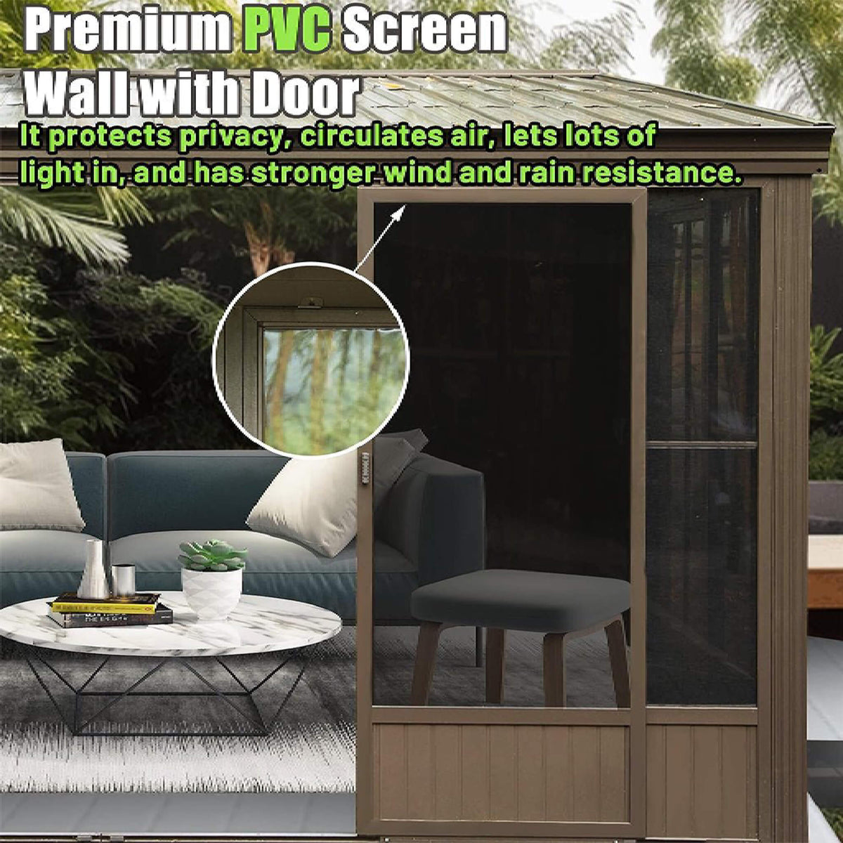 [12X14FT] Haven Large Outdoor All-Season Wall-Mounted Sunroom With Galvanized Steel Roof & Moveable PVC Screen (SAK46475)