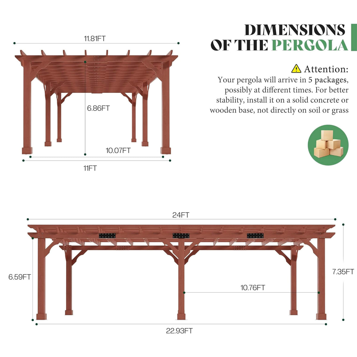 Large Outdoor Cedar Wood Pergola Kit With Slatted Roof (SAK31064)