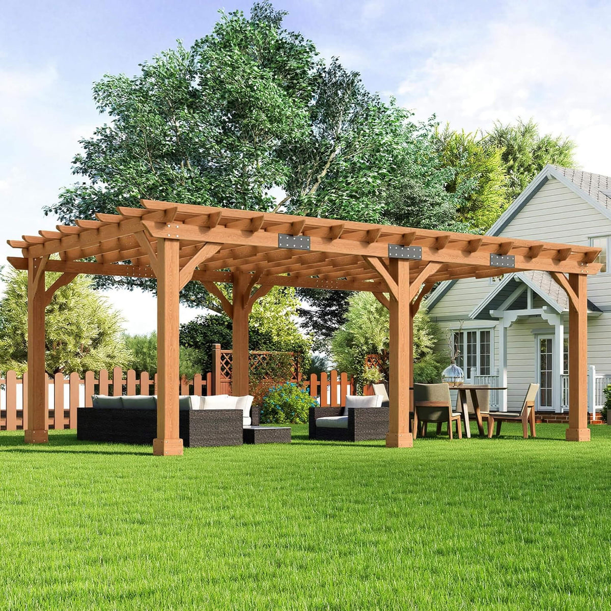 Large Outdoor Cedar Wood Pergola Kit With Slatted Roof (SAK31064)