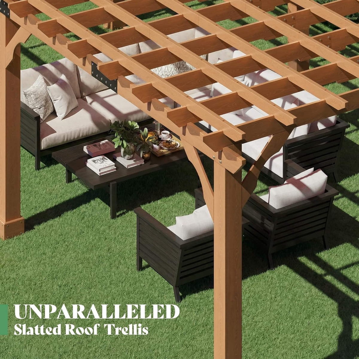 Large Outdoor Cedar Wood Pergola Kit With Slatted Roof (SAK31064)