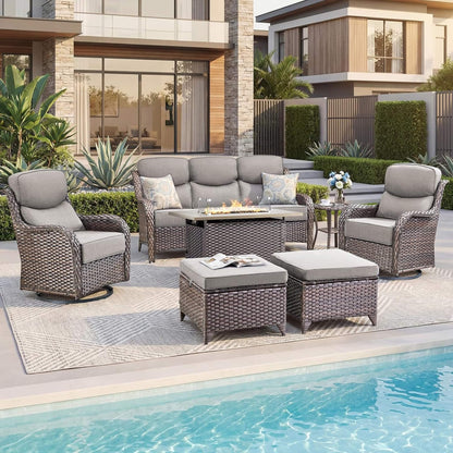 Luxury 7-Piece Outdoor Patio Furniture Set With Fire Pit Table (SAK57391)