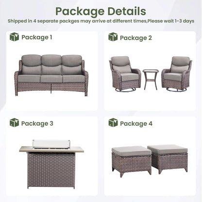 Luxury 7-Piece Outdoor Patio Furniture Set With Fire Pit Table (SAK57391)