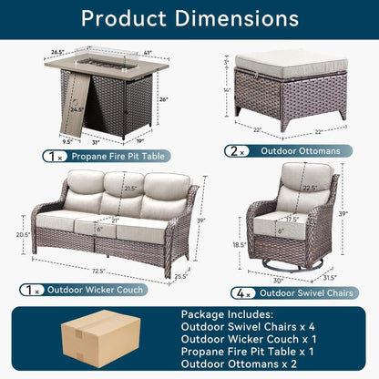 Luxury 8-Piece All-Weather Patio Furniture Set With Fire Pit Table (SAK37512)