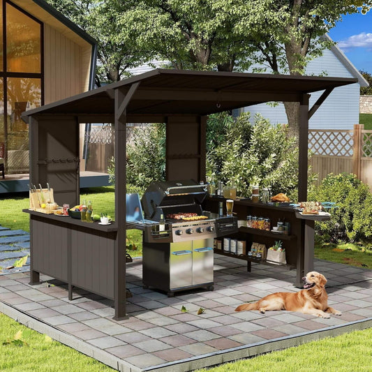 [09X10FT] Modern Slanted Hardtop Alloy Steel Grill Gazebo (SAK32687)