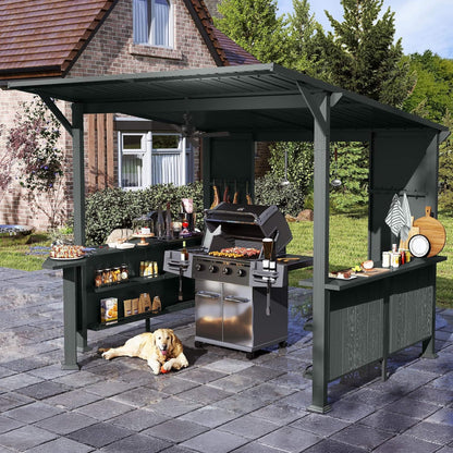 [09X10FT] Modern Slanted Hardtop Alloy Steel Grill Gazebo (SAK32687)