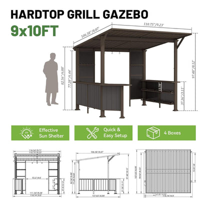 [09X10FT] Modern Slanted Hardtop Alloy Steel Grill Gazebo (SAK32687)