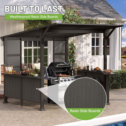 [09X10FT] Modern Slanted Hardtop Alloy Steel Grill Gazebo (SAK32687)