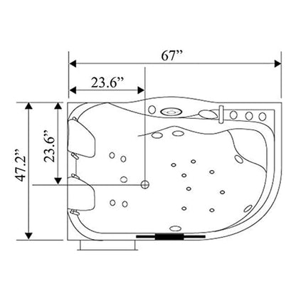 Cayman 67-Inch Premium 2-Person 16-Jet Whirlpool Hydromassage Bathtub (SAK72851)
