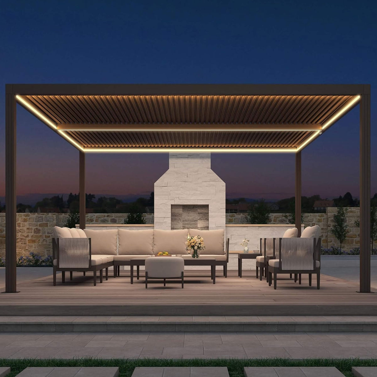 Premium Outdoor Aluminum Louvered Patio Pergola With LED Lights [PERGOLA ONLY] (SAK24896)