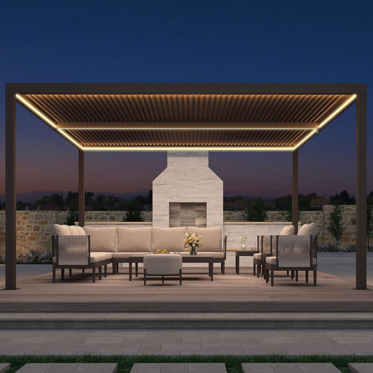 Premium Outdoor Aluminum Louvered Patio Pergola With LED Lights [PERGOLA ONLY] (SAK24896)