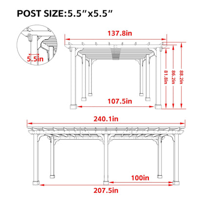 Premium Outdoor Cedar Wood Pergola With Slatted Roof (SAK87024)