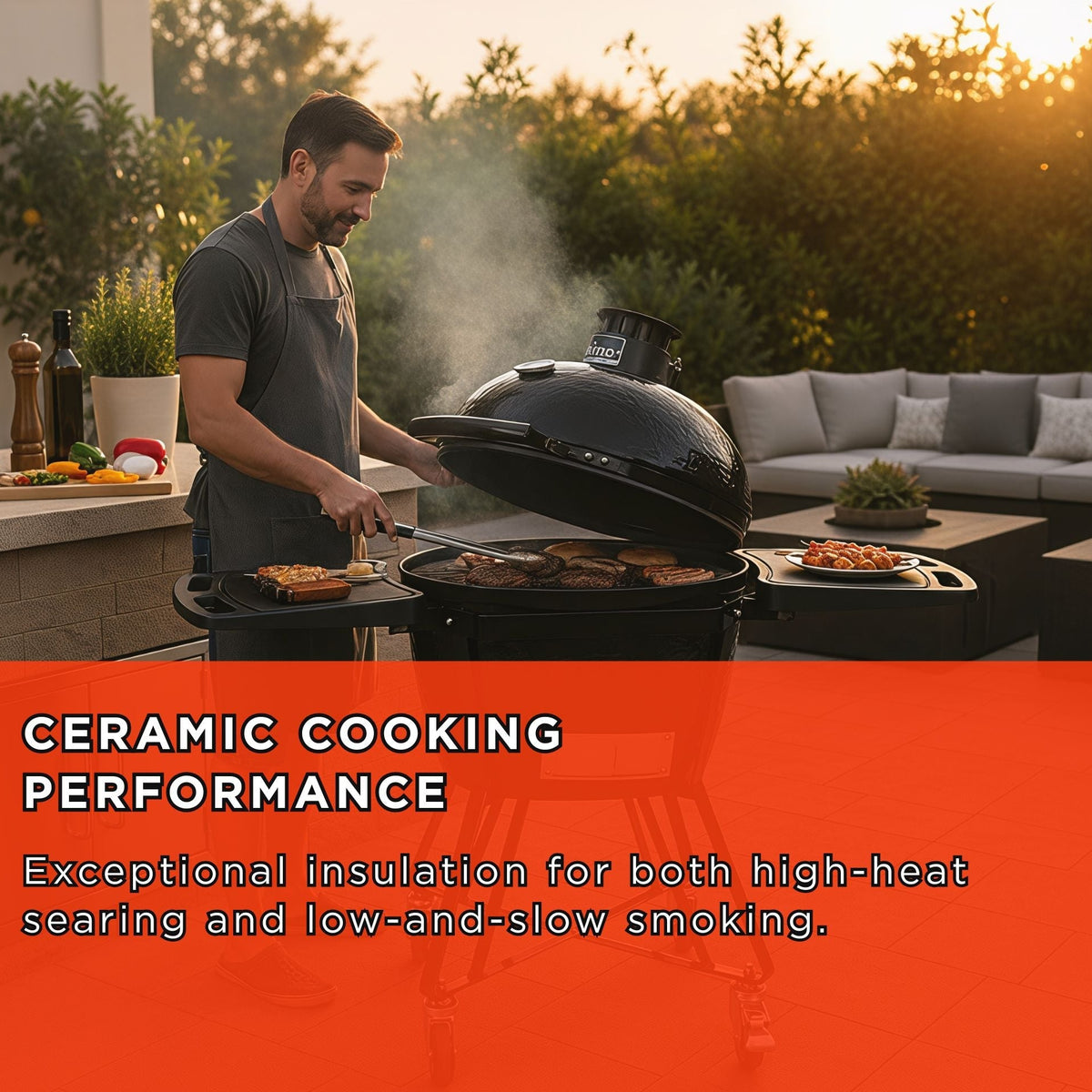 Primo Oval Large 300 All-In-One Ceramic Kamado Grill W/ Cradle, Side Shelves & Stainless Steel Grates [PGCLGC] (SAK21293)