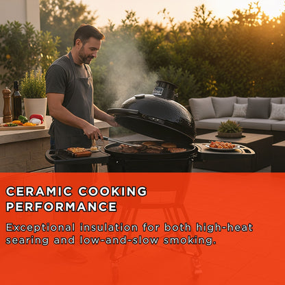 Primo Oval Large 300 All-In-One Ceramic Kamado Grill W/ Cradle, Side Shelves & Stainless Steel Grates [PGCLGC] (SAK21293)