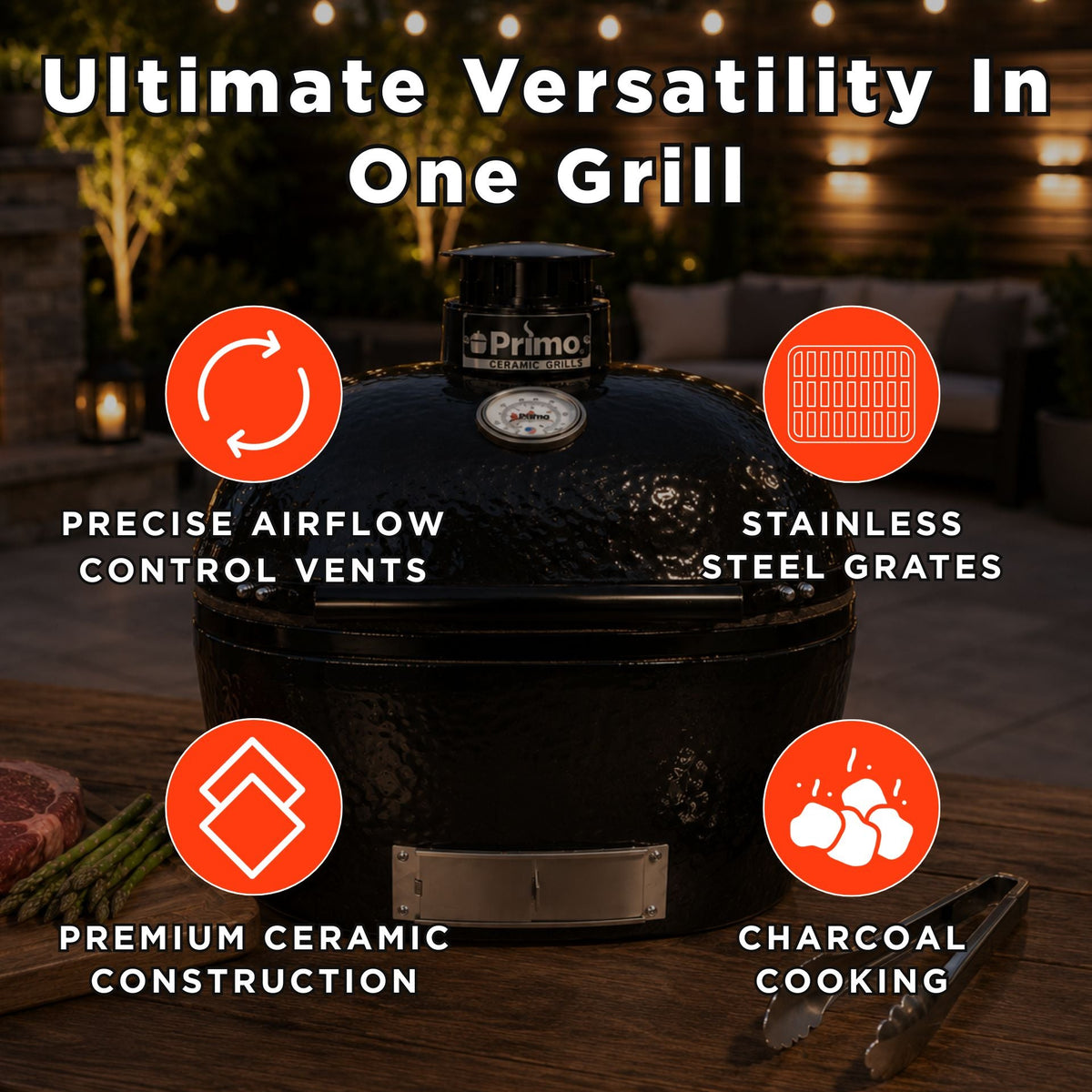 Primo Oval XL 400 Ceramic Kamado BBQ Grill W/ Stainless Steel Grates [PGCXLH] (SAK23100)